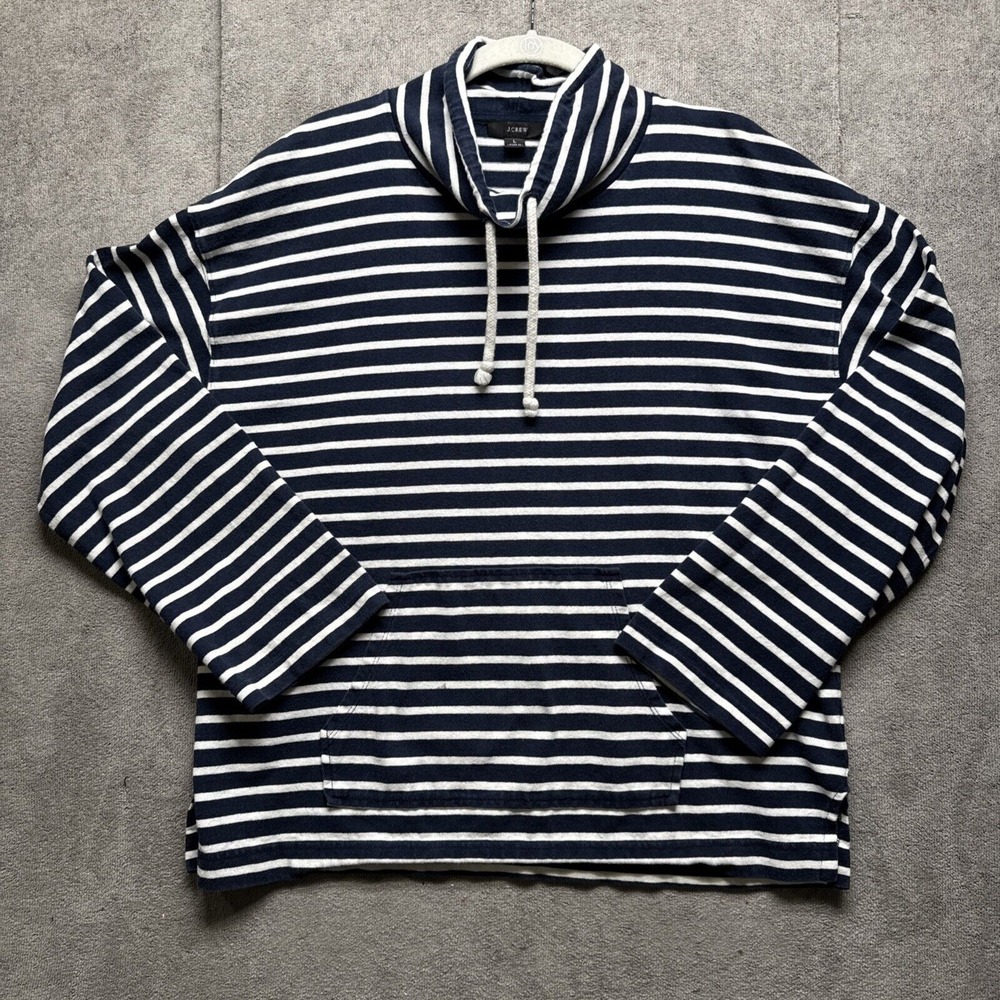J Crew Funnelneck Pullover Striped Mariner Sweatshirt L Blue Nautical Fisherman